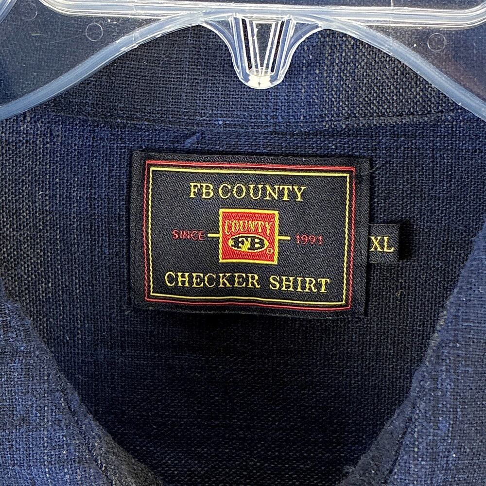FB County Checker Shirt Men XL Blue Black Shadow Plaid Flannel Hip Hop 90s - Picture 10 of 10